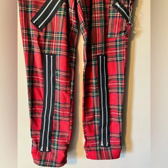 Tiger of London sz 32x32 red tartan wooly plaid bondage zip pants. - Picture 6 of 9